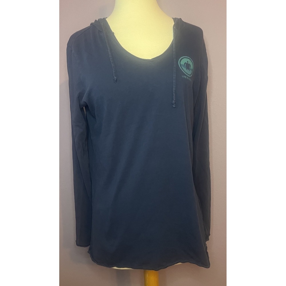 Life Is Good Womens Blue Turtle Lightweight Hoodie Cotton Long Sleeve Shirt M